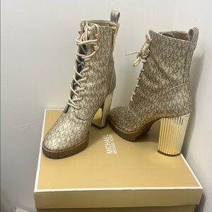 Michael Kors Cream and Gold Heeled Boots